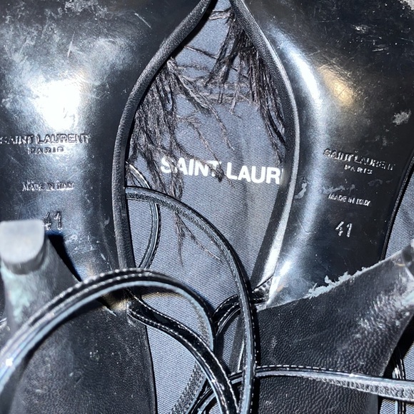 Saint Laurent  Black Patent Ostrich Feathers Ankle Strap Sandals Size 41 - Picture 4 of 8